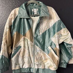 Slade Vintage Colorblock Windbreaker Jacket – Sage Green & Cream 90s style